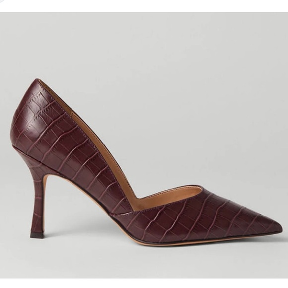 Ann Taylor Classic Burgundy Leather Croc-Pattern Pointy Toe High Heels Size 8.5 - Picture 1 of 9